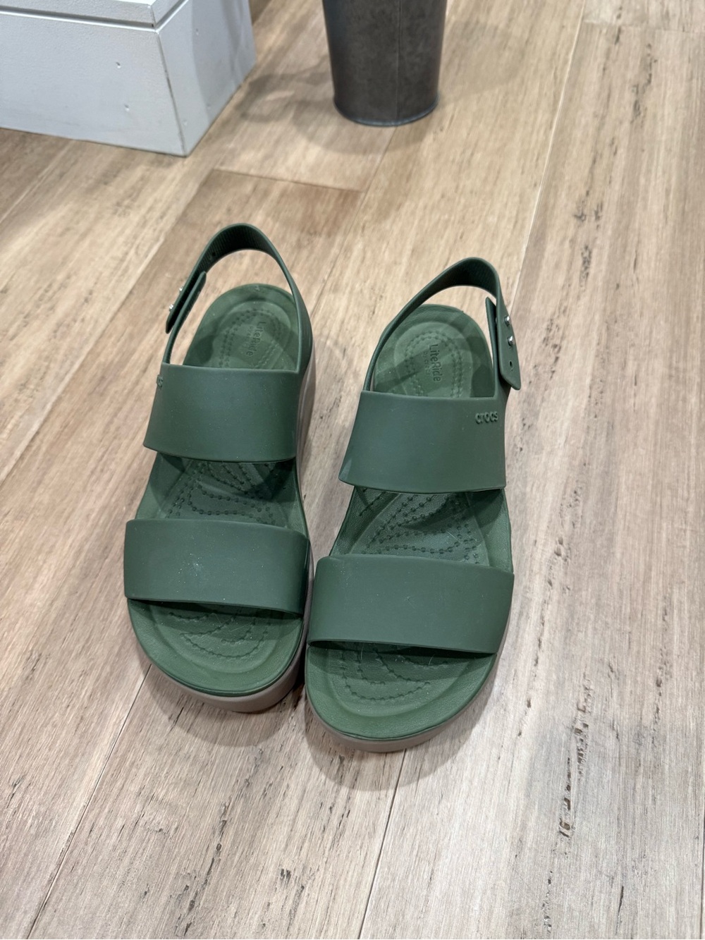 CROCS Olive Green Platform Sandal with Cream Sole - Picture 2 of 5